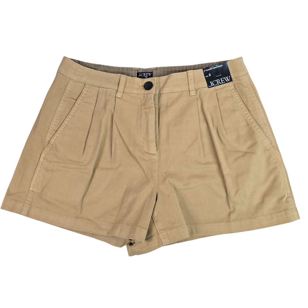 J.Crew Womens 3 Inch Pleated Chino Short Tan Khaki CI579 Size 2 NWT